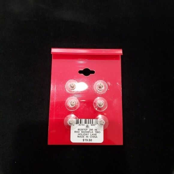 Holiday Lane 3 Sets Snowflake Rhinestone Pearl - Picture 3 of 3